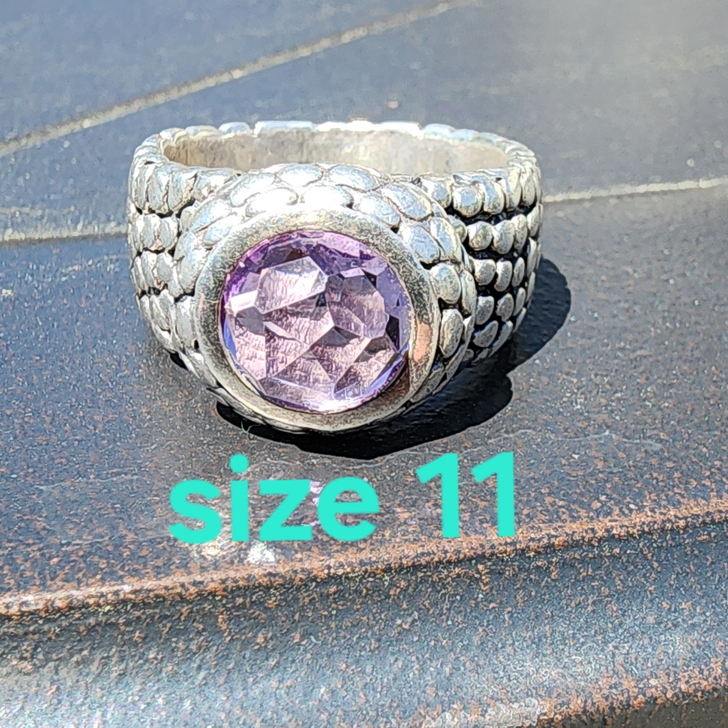 Quality Sterling Silver Textured Ring Amethyst Purple Color Stone Size 11 Iw 149$
